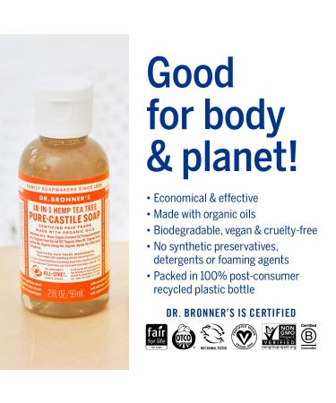 Dr. Bronner's Liquid Soap - Tea Tree 60 ml | Natural Antibacterial Cleanser - International Shipping Available - Buy Online on GoSupps.com