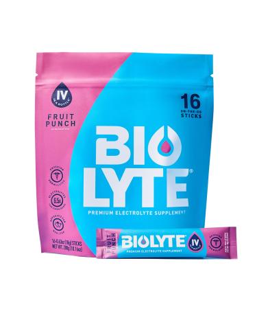 BIOLYTE IV Electrolyte Powder Packets, IV Liquid Drink Mix for Water, Doctor-Developed Hydration, Dehydration Relief, Chemotherapy Must Haves for Women, Men- Fruit Punch (16 Sticks)