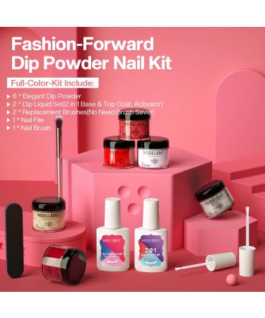Modelones 12Pcs Dip Powder Nail Kit Valentine's Day Set - Red White Glitters Dipping Powder System with Base & Top Coat Activator - French Nail Art Manicure Tools - Buy Online on GoSupps.com