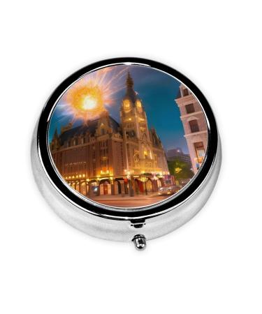 Fiery Red Streetround Pill Box 3 Compartment Round Pill Box Organizer Portable Travel Pill Box for Traveling.
