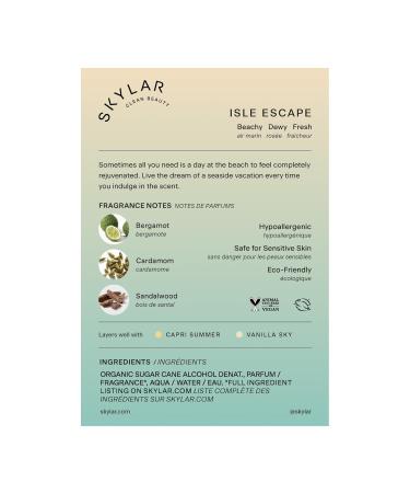 Skylar Isle Escape Eau de Parfum - Hypoallergenic & Clean Perfume for Women & Men Vegan & Safe for Sensitive Skin - Fresh Perfume with Notes of Bergamot Cardamom & Sandalwood - 50mL /1.7 Fl oz - Buy Online on GoSupps.com