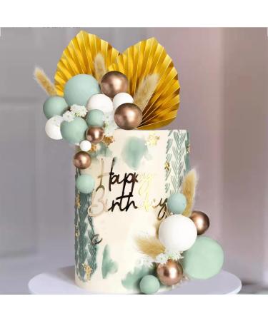 Flower Cake Topper Gold Palm Leaves Balls Cake Decoration for Baby Shower Birthday Party (babysbreath flower)
