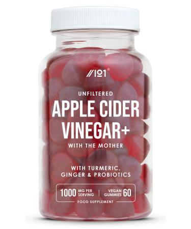Apple Cider Vinegar Tapioca Gummies 1000mg | Enhanced with Organic Turmeric Ginger & Probiotics | 60 Vegan ACV Raw Gummy with The Mother | High Strength Apple Cider Vinegar Capsules