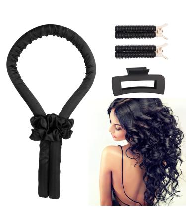 Heatless Curling Rod Headband for Rollers - High Resilience Rubber Heatless Curlers Headband Soft Silk No Heats Curling With Hair Rollers Lazy DIY Hair Styling Headband For Long And Medium Hair black