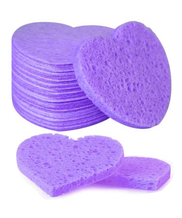 2024 New Kojic Acid and Turmeric Cleansing Pads Compressed Facial Sponges Heart Shape Face Sponge for Face Cleansing Exfoliating and Makeup Removal (100PCS Purple) 100PCS Purple