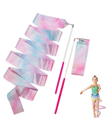 HZMM Dance Ribbons, 78.7 Inch Sparkling Dance Ribbon Streamer, Rhythmic Gymnastics Ribbon with Wand, Twirling Dancing Ribbons, for Kids Girls Adults Talent Shows Artistic Dancing Training 2 Pcs
