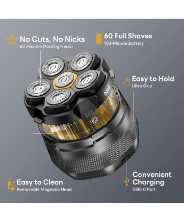 DOAO Men's Waterproof Cordless Head Shaver 2024 - 6D Flexible Head, Magnetic Blade, USB-C Port - Dry/Wet Electric Shaver for Bald Men - Buy Online on GoSupps.com