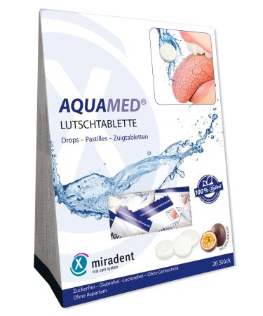 Miradent aquamed loop tablet content 26 pieces 60 g |Support of saliva production |With xylitol (sugar -free) |receives moisture level |fruity refreshing taste (passion fruit)