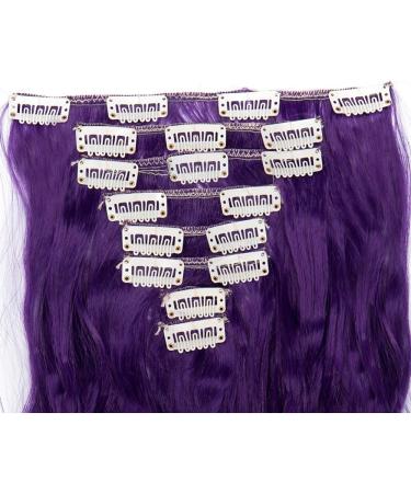 Silk-co Long Curly Wavy Hairpiece Extensions - 8 Pcs Full Head 18 Clips, Synthetic Heat Resistant, 24 inch Dark Purple - Buy Online on GoSupps.com
