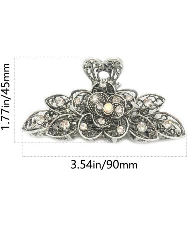 2 Pcs Women Retro Rhinestone Fancy Hair Claw Clips - Vintage Flowers Hair Catch Updo Grip for Thick Hair - Buy Online on GoSupps.com