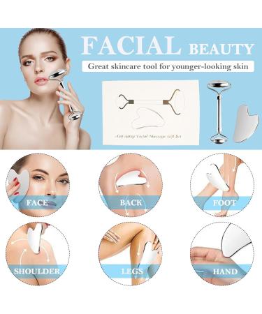 Buy Stainless Steel Facial Roller & Gua Sha Set - Premium Gua Sha Tools for Facial Tension Relief - Durable & Effective - Buy Online on GoSupps.com
