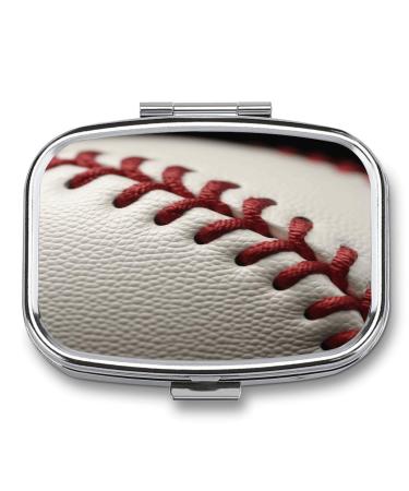 Pill Box Baseball Lace Close Up Print 2 Compartment Medicine Pill Case Pill Organizer Decorative Metal Portable Pill Box for Pocket Or Purse Style