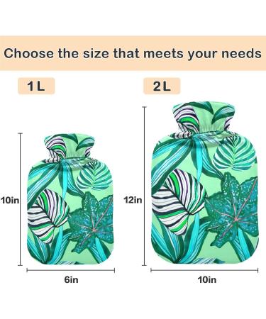 NAANLE 2L Transparent Hot Water Bottle - Green Palm Leaf Design for Back Pain Relief Hand & Foot Warmer Neck Warmth & Cold Therapy - Buy Online on GoSupps.com