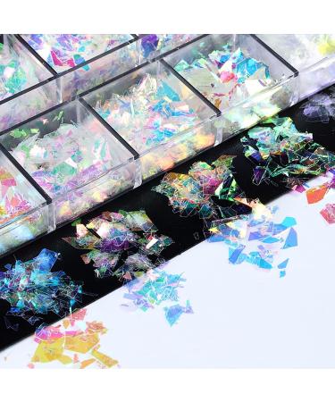 12 Colors Holographic Nail Art Glitter Sequins - Irregular Mermaid Nail Sequins for Face, Hand, Body - Colorful Fluorescent Glass Paper Nail Decoration - DIY A4 - Buy Online on GoSupps.com