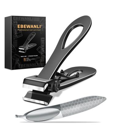 EBEWANLI Straight Nail Clipper, 17mm Wide Jaw Opening Toe Nail Clippers, Heavy Duty Toenail Clippers for Seniors Thick Toenails, Extra Large Toenail Clippers for Thick Nails, for Seniors, Men Black-straight Nail Clipper(black)