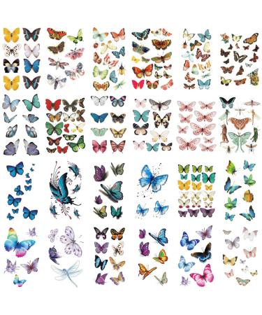 Wyuen 24 Sheets Butterfly Women Temporary Tattoo Stickers Animal Tattoos Body Art Waterproof Hand Fake Sticker (W24-03)