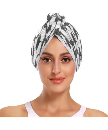 Buy Black White Football Dry Hair Cap - 2 Piece Quick Drying Towel Set with Button Headband | Super Absorbent & Soft Comfort | International Shipping Available - Buy Online on GoSupps.com