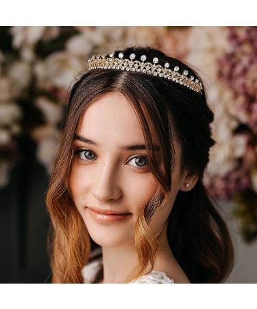 AW BRIDAL Gold Princess Tiara for Women and Girls - Wedding Headband Hair Accessories - Buy Online on GoSupps.com