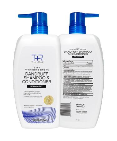True+Real Mens 2 in 1 Anti Dandruff Shampoo + Conditioner Scalp Care 31.4 oz 2 pack