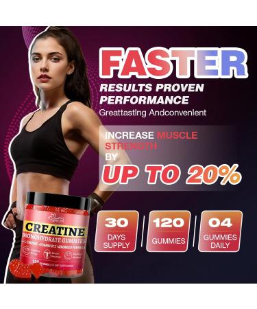 Hoozzch Creatine Gummies for Women & Men Low Sugar Creatine Supplements Help Build Muscle Creatine Monohydrate Gummies Raspberry Flavor Supports Muscle Growth and Enhances Strength 120 Count - Buy Online on GoSupps.com