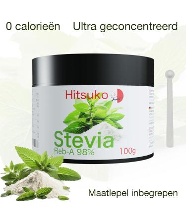 Hitsuko Ultraconcentrated Stevia Powder 100g 98 pure RebA98 470x sweeter than sugar RebA 98 Classic 100g - Buy Online on GoSupps.com