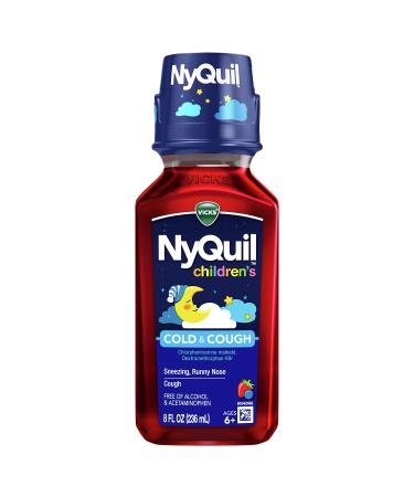 Vicks Children's NyQuil Cold & Cough Medicine for Sneezing Runny Nose and Cough Relief Free of Alcohol and Acetaminophen Berry Flavor for Children Ages 6+ 8 FL OZ