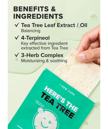 I DEW CARE Sheet Mask Pack - Here's The Tea Tree | with Tea Tree Leaf Extract Soothing Balancing Korean Face Mask Set for Oily & Sensivitive Skin Hydrating Moisturizing (10 Count) 05 Here's The Tea Tree - Buy Online on GoSupps.com