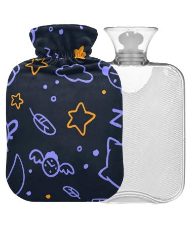 NAANLE Good Night Stars Moon Heat bottle Mit Transparent Warm Flap Handle Hairwell Head Head For pain relief heat and cold therapy 1L