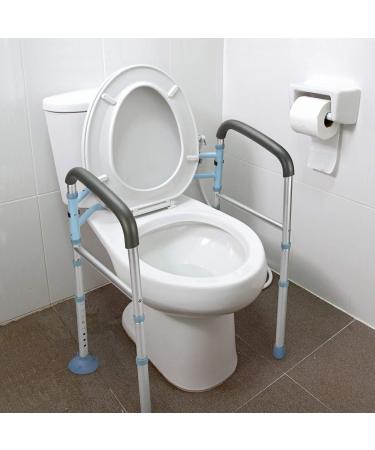OasisSpace Stand Alone Toilet Safety Rail - Heavy Duty Medical Toilet Safety Frame for Elderly, Handicap and Disabled - Adjustable Bathroom Toilet Handrails Grab Bar, Fit Any Toilet
