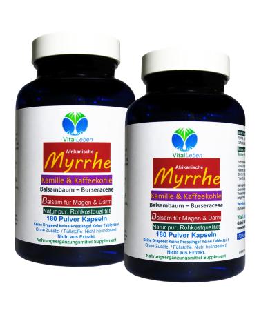 Myrrh + chamomile + coffee coal balm for the stressed intestine 360 (2x180) powder capsules to Ayurveda and Hildegard von Bingen - pure nature - without additives.27160-4 360 (2x180) capsules