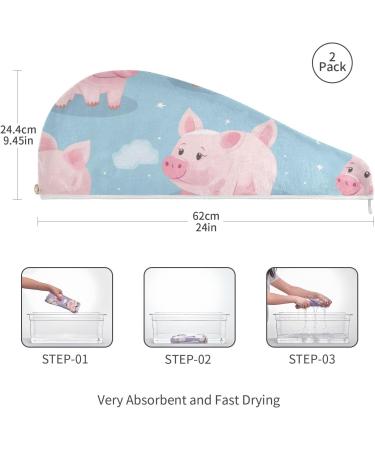 Pink Pigs Blue Hair Towel 2 Pack | Super Absorbent Quick Dry Hair Turbans for Women & Girls - Buy Online on GoSupps.com