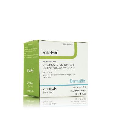RiteFix Non-Woven Dressing Retention Tape - 2 x 11 yds - with Easy Release S-Curve Liner for Convenient Application  Moisture and Air Permeable  Hypoallergenic Adhesive  Non Sterile  Latex Free