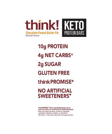 Think! Keto Protein Bars - Chocolate Peanut Butter Pie | Low Carb, Low Sugar, Gluten Free, 10g Protein, 4g Net Carbs (12 Count) - Buy Online on GoSupps.com