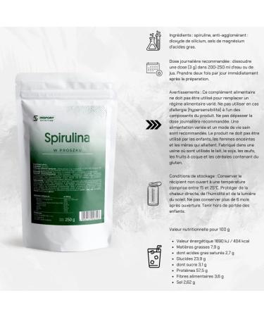  INSPORT Nutrition Spirulina powder - 250g - Green powder to boost the immune system - Vegan lactose-free and gluten-free - Buy Online on GoSupps.com