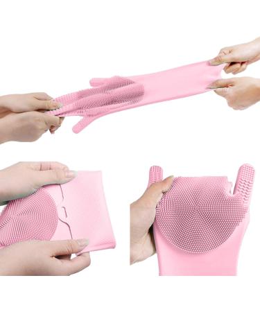 Silicone Hand Gloves Reusable Rubber Sponge Scrubbers Good Use for Kitchen Dishwasher Fruit Household Cleaning (Pink) - Buy Online on GoSupps.com