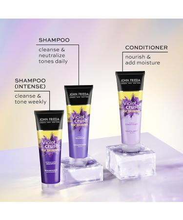 John Frieda Violet Crush for Blondes Brass Fighting Duo Shampoo + Conditioner Set with crushed violet pigments for Brass Toning of natural colour-treated and platinum blonde hair | Neutralizes Brassiness and Yellow tones | Cool tone blonde | Intense Purpl - Buy Online on GoSupps.com