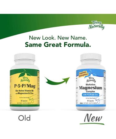 Terry Naturally BioActive Magnesium Complex (2 Pack) - 60 Vegan Capsules - Supports Heart Health with Vitamin B6, Zinc, and Magnesium - 120 Servings - Buy Online on GoSupps.com