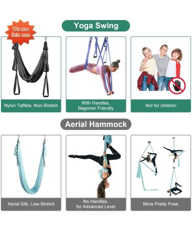 Leogreen Aerial Yoga Hammock - Heavy Duty Nylon Swing with 6 Handles Supports Up to 300kg Dark Gray - Buy Online on GoSupps.com
