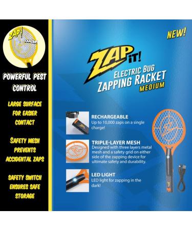 Zap It! Rechargeable Bug Zapper Racket - 4 000 Volts USB Charging Super Bright LED - Safe Mosquito & Fly Killer - Eco-Friendly Pest Control (1 Pack) - Buy Online on GoSupps.com