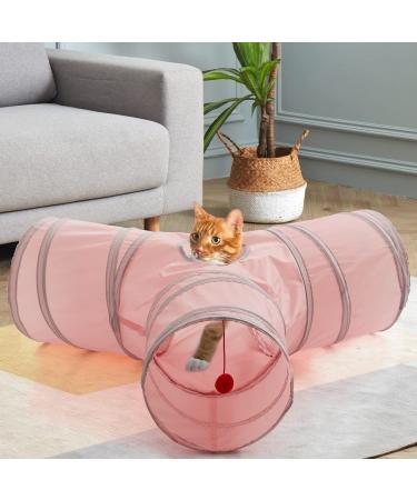 SunStyle Home Cat Tunnels for Indoor Cats 2/3 Way Play Toy Kitty Tunnel Peek Hole Toy with Ball for Cat Tube Fun for Rabbits Kittens and Dogs 3Way Pink
