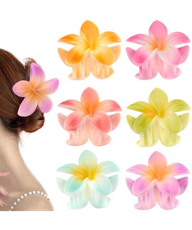 6 Pack Large Flower Hair Claw Clips Hawaiian Flower Hair Claw Clips for Women Thin Thick Curly Hair 90's Strong Hold jaw clip Hair Accessories for Women