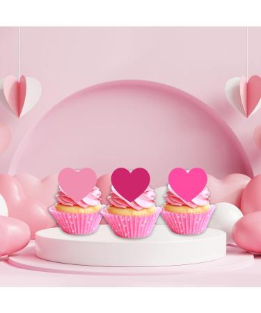 PRECUT Pink Love Heart Cupcake Toppers Valentines Day Edible Cake Topper Edible Valentine Cake Decorations Proposal Decorations Engagement Cake Decoration Anniversary Cake Toppers (24) - Buy Online on GoSupps.com