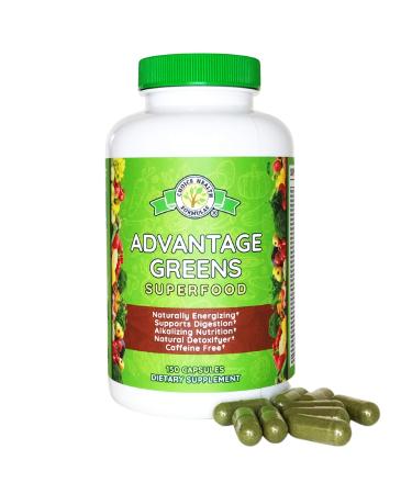 Choice Health Formulas Advantage Greens Superfood - Energy Promoter - Wheat Grass Barley Grass Spirulina Spinach Chlorella Beets Kale Supplement (150 Cap)