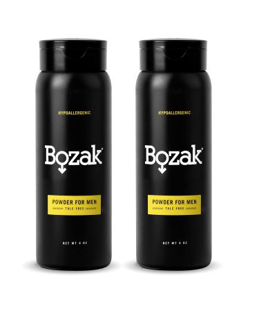 Bozak Hypoallergenic Body Powder for Men - 4 oz. Talc-Free Absorbs Sweat Stops Chafing Keeps Skin Dry - Jock Itch Defense Deodorant - Double Pack