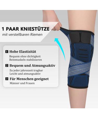 Kniebandage f r Frauen & M nner 2er Set Knieunterst tzungen mit verstellbaren Tr gern & rutschfestem Silikon | Sport Arthritis B nderverletzung Meniskusriss (XL Marineblau) - Buy Online on GoSupps.com