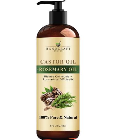 Handcraft Castor Oil with Rosemary Oil for Hair Growth, Eyelashes and Eyebrows - 100% Pure and Natural Carrier Oil, Hair Oil and Body Oil - Moisturizing Massage Oil for Aromatherapy - 8 fl. Oz 8 Fl Oz (Pack of 1) Castor wi