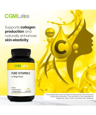 Mega Dose Pure Vitamin C 1000 mg 180 Easy-to-Swallow Veg Capsules by CGM Labs - Buy Online on GoSupps.com