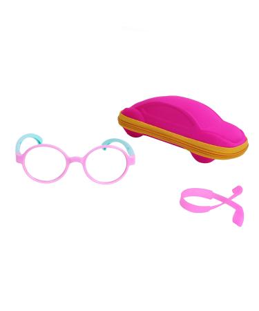Children blue light filter glasses without starch UV block tr90 round glasses frame for young girls + anti -slide glasses tape + glasses case pink
