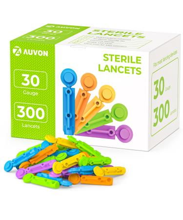 AUVON Lancets for Diabetes Blood Glucose Testing, Multicolored 30G 300 Count Diabetic Lancets for Less Pain, Universal Sterile Needles Fit Most Lancing Devices, Disposable Blood Sugar Lancets - Buy Online on GoSupps.com