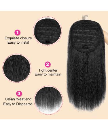 MODSIGHT Yaki Straight Ponytail Extension 14 Black Synthetic Drawstring Yaki Ponytail for Black Women - Natural Black 1B - Buy Online on GoSupps.com